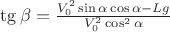 $\tg\beta=\frac{V_0^2\sin\alpha\cos\alpha-Lg}{V_0^2\cos^2\alpha}$