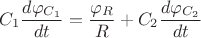 $$C_1 \frac{d\varphi_{C_1}}{dt}=\frac{\varphi_R}{R}+C_2 \frac{d\varphi_{C_2}}{dt}$$