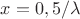$x=0,5/\lambda$