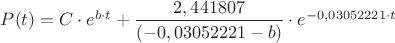 $P(t) = C \cdot e ^ {b \cdot t} + \dfrac{2,441807}{(-0,03052221-b)} \cdot e ^ {-0,03052221 \cdot t}$
