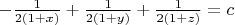 $-\frac{1}{2(1+x)}+\frac{1}{2(1+y)}+\frac{1}{2(1+z)}=c$