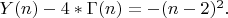 $ Y(n) - 4*\Gamma(n) = -(n-2)^2. $