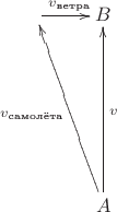 $$\xymatrix{{}\ar[r]^{v_{\text{ветра}}}&{B}\\ \\ \\&{A}\ar[luuu]^{v_{\text{самолёта}}}\ar[uuu]_{v}}$$