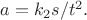 $a=k_2 s/t^2.$
