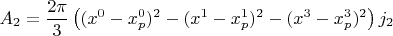 $$
A_{2} = \frac{2\pi}{3} \left(  (x^0 - x^0_p)^2 - (x^1 - x^1_p)^2 - (x^3 - x^3_p)^2 \right) j_2
$$