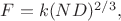 $F=k(ND)^{2/3},$