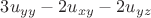 $3u_{yy}-2u_{xy}-2u_{yz}$
