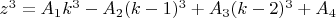 $z^3=A_1k^3-A_2(k-1)^3+A_3(k-2)^3+A_4$