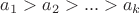 $a_1>a_2>...>a_k$