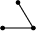 \begin{tikzpicture}\draw (-0.3,0)--(0.3,0)--(0,0.5); \draw[fill] (-0.3,0) circle(1pt); \draw[fill] (0.3,0) circle(1pt); \draw[fill] (0,0.5) circle(1pt);\end{tikzpicture}