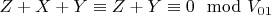$Z + X + Y\equiv Z + Y\equiv0\mod V_{01}$