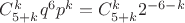 $C_{5+k}^k q^6 p^k=C_{5+k}^k 2^{-6-k}$