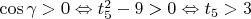 $\cos\gamma>0\Leftrightarrow t_5^2-9>0\Leftrightarrow t_5>3$