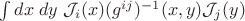 $\int dx\; dy\;   \mathcal{J}_i(x)(g^{ij})^{-1}(x,y)\mathcal{J}_j(y)$
