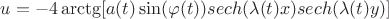 $u=-4\arctg[a(t)\sin(\varphi(t))sech(\lambda(t)x)sech(\lambda(t)y)]$