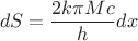 $$dS=\frac{2k \pi Mc }{h} dx  $$