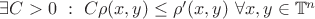 $\exists C>0 \ : \ C\rho(x,y) \leq \rho'(x,y) \ \forall x,y \in \mathbb{T}^n$