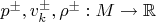 $p^\pm,v_k^{\pm},\rho^{\pm}:M\to \mathbb{R}$