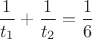 $\dfrac{1}{t_1}+\dfrac{1}{t_2}=\dfrac{1}{6}$