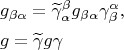\[
\begin{gathered}
  g_{\beta \alpha }  = \widetilde\gamma ^\beta  _\alpha  g_{\beta \alpha } \gamma ^\alpha  _\beta  , \hfill \\
  g = \widetilde\gamma g\gamma  \hfill \\ 
\end{gathered} 
\]