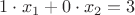 $1 \cdot x_1 + 0 \cdot x_2 = 3$