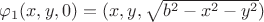 $\varphi_1(x,y,0)=(x,y,\sqrt{b^2-x^2-y^2})$