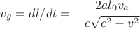 $$v_g = dl/dt = -\frac{2al_0v_a}{c\sqrt{c^2-v^2}}$$