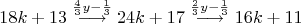 $$18k+13\stackrel{\frac{4}{3}y-\frac{1}{3}}{\longrightarrow}24k+17\stackrel{\frac{2}{3}y-\frac{1}{3}}{\longrightarrow}16k+11$$