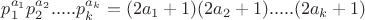 $p_1^{a_1}p_2^{a_2}.....p_k^{a_k} = (2a_1+1)(2a_2+1).....(2a_k+1)$