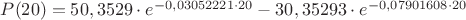 $P(20) = 50,3529 \cdot e ^ {-0,03052221 \cdot 20} - 30,35293 \cdot e ^ {-0,07901608 \cdot 20}$