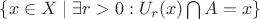 $\{ x \in X \mid \exists r > 0 : U_r(x) \bigcap A = x} \}$