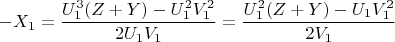 $$-X_1=\frac {U_1^3(Z +Y) - U_1^2V_1^2} {2U_1V_1}=\frac {U_1^2(Z+Y)- U_1V_1^2} {2V_1}$$