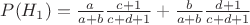 $P(H_1)=\frac{a}{a+b}\frac{c+1}{c+d+1}+\frac{b}{a+b}\frac{d+1}{c+d+1}$