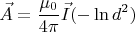 \[
\vec A = \frac{{\mu _0 }}{{4\pi }}\vec I( - \ln d^2 )
\]