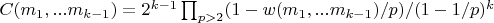 $C(m_1,...m_{k-1})=2^{k-1} \prod_{p>2} (1-w(m_1,...m_{k-1})/p)/(1-1/p)^{k}$