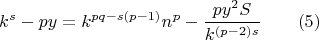 $$k^s-py=k^{pq-s(p-1)}n^p-\frac{py^2S}{k^{(p-2)s}}\qquad (5) $$