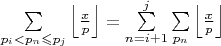 $ \sum\limits_{p_i<p_n \leqslant p_j}\left\lfloor \frac{x}{p} \right\rfloor = \sum\limits_{n=i+1}^ {j} \sum\limits_{p_n} \left\lfloor \frac{x}{p}\right\rfloor$