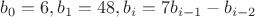 $b_0=6, b_1=48, b_i=7b_{i-1}-b_{i-2}$
