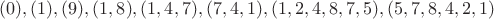 $(0), (1), (9), (1,8), (1,4,7), (7,4,1), (1,2,4,8,7,5), (5,7,8,4,2,1)$