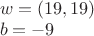 $\\
w = (19, 19)\\
b = -9\\
$