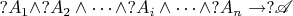 $?A_1\wedge ?A_2\wedge \cdots\wedge ?A_i\wedge \cdots\wedge ?A_n\to ?\mathscr A$