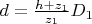 $d=\frac{h+z_1}{z_1}D_1$