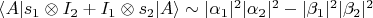 $\langle A|s_1\otimes I_2+I_1\otimes s_2|A\rangle\sim|\alpha_1|^2|\alpha_2|^2-|\beta_1|^2|\beta_2|^2$