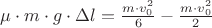 $\mu\cdot m\cdot g\cdot \Delta l=\frac {m\cdot v_0^2}{6}- \frac {m\cdot v_0^2}{2}$
