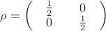 $\rho  = \left( {\begin{array}{*{20}{c}}
  {\begin{array}{*{20}{c}}
  {\frac{1}{2}} \\ 
  0 
\end{array}}&{\begin{array}{*{20}{c}}
  0 \\ 
  {\frac{1}{2}} 
\end{array}} 
\end{array}} \right)$