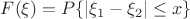 $F(\xi)=P\{|\xi_1 - \xi_2| \le x\}$