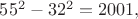 $55^2-32^2=2001,$