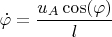 $$\dot{\varphi}=\frac{u_A\cos(\varphi)}{l}$$
