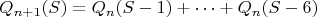 $$Q_{n+1}(S)=Q_n(S-1)+\cdots+Q_n(S-6)$$