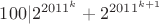 $100|2^{2011^k}+2^{2011^{k+1}}$